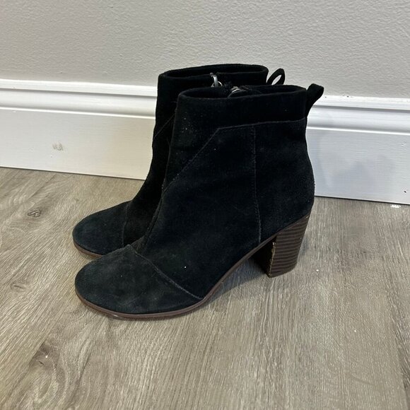 Toms Women’s Lunata Black Ankle Heel Boots Booties Zip Up Size 8 - Picture 1 of 8